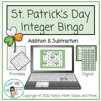 Preview of St. Patrick's Day Integer Bingo Game - Add & Subtract - Digital & Printable