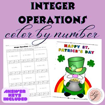 Preview of St. Patrick's Day Integer Operations Color By Number