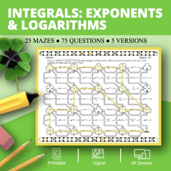 Preview of St. Patrick's Day: Integrals Exponents & Logs Maze Activity