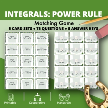 Preview of St. Patrick's Day: Integrals Power Rule Matching Game