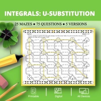 Preview of St. Patrick's Day: Integrals U-substitution Maze Activity