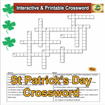 Preview of Interactive and Printable Crossword Puzzle St Patrick’s Day