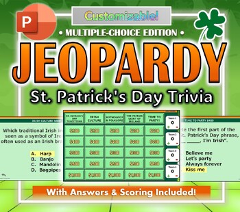 Preview of St. Patrick's Day Jeopardy Trivia Game - PowerPoint Resource Activity 2024 .ppt