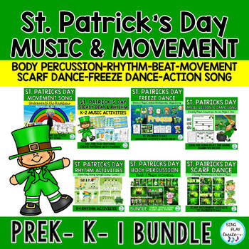 Preview of St. Patrick's Day Preschool, K-1 Music Lesson & Movement Activities Bundle