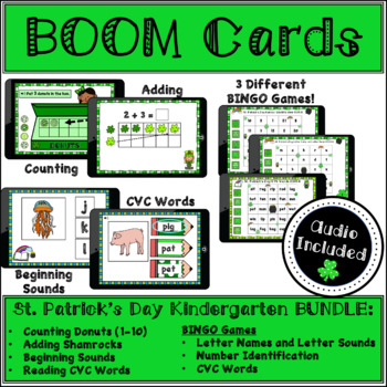 Preview of St. Patrick's Day Kindergarten Boom Cards Bundle {Distance Learning}