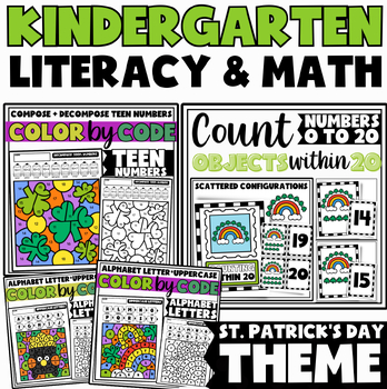Preview of St. Patrick’s Day Kindergarten ELA + Math Activities Bundle