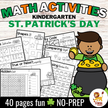 Preview of St. Patrick's Day Kindergarten Math Activities US | March - NO PREP