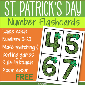 Preview of St. Patrick's Day Large Numbers 0-20 Flashcards - Make Activities and Room Decor