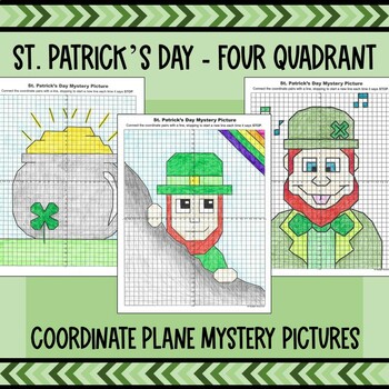 Preview of St. Patrick's Day Four Quadrant Coordinate Plane Graphing Pictures