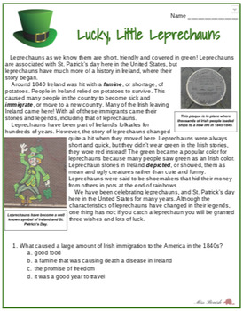 Preview of St. Patrick's Day Leprechaun Leveled Comprehension (2)