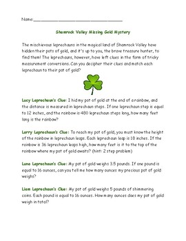 Preview of St. Patrick's Day Leprechaun Math -  Measurement Conversion Word Problems