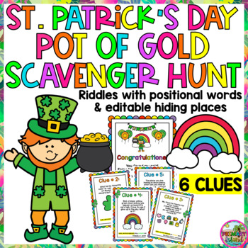 Preview of St Patrick's Day Leprechaun Pot of Gold Treasure Scavenger Hunt Positional Words