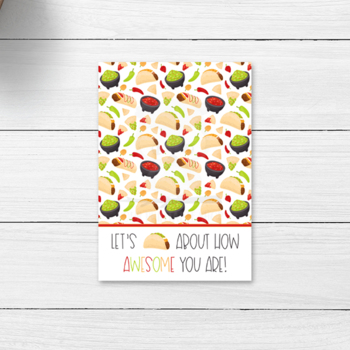Preview of Printable Let's Taco About Mini Cookie Card, Taco Tuesday Printable Card