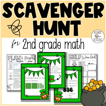 Preview of St. Patrick's Day, Leprechaun Scavenger Hunt 2nd Grade, Math