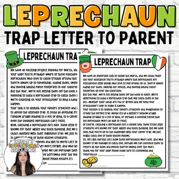Preview of St Patrick's Day 2 Editable Leprechaun Trap Project Letters To Parents Printable