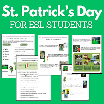 Preview of St. Patrick's Day Lesson for ESL Teens & Adults: 3-Page Article and 3 Worksheets