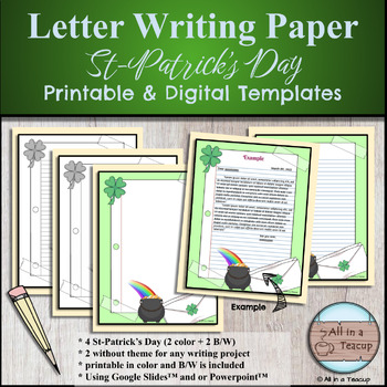 Preview of St-Patrick's Day Letter Writing Paper Theme Digital and Printable Templates
