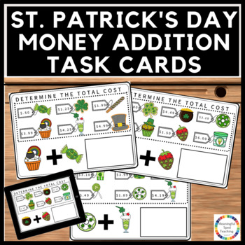 Preview of St. Patrick's Day Life Skills  Money Addition Task Cards Printable and Digital