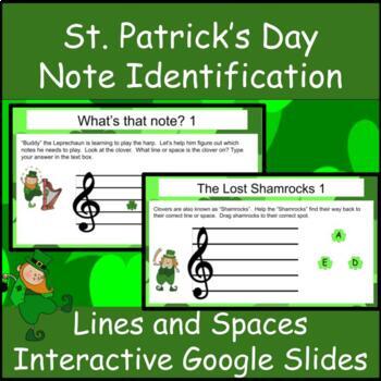Preview of St. Patrick's Day Lines and Spaces Note Identification Interactive Google Slides