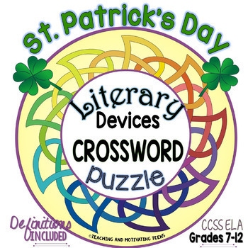 Preview of St. Patrick's Day Literary Devices & Terms Crossword Puzzle ELA 8 - High School