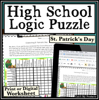 Preview of St. Patrick's Day Logic Puzzle Worksheets Brain Teasers for Teens in High School