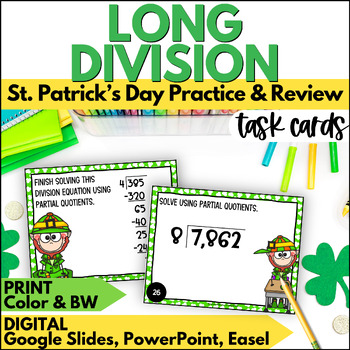 Preview of St. Patrick's Day Long Division Task Cards - March Practice & Review Activities