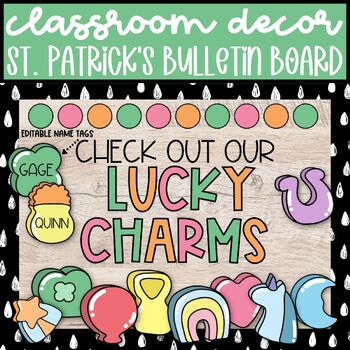 Preview of St. Patrick's Day Lucky Charms Bulletin Board, March Door Decor with Name Tags