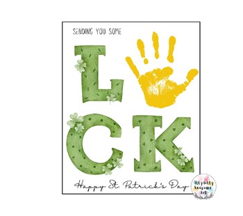 Preview of St. Patrick's Day Lucky Handprint Art Craft Printable Template / Shamrock Crafts
