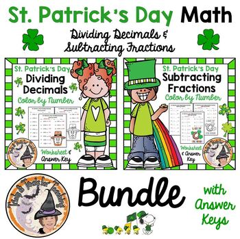 Preview of St. Patrick's Day MATH Dividing Decimals Subtracting Fractions Color by Number