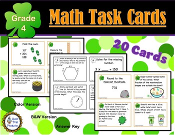 Preview of St. Patrick's Day MATH Task Cards Grade 4