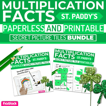 Preview of St. Patrick's Day MULTIPLICATION FACTS Paperless + Printable Secret Picture SET
