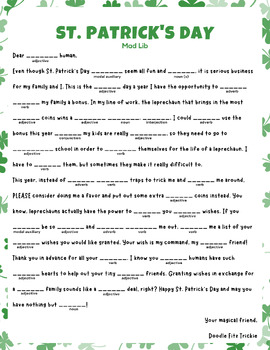 Preview of St. Patrick's Day Mad Lib
