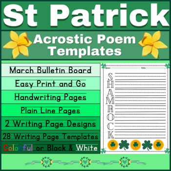 Preview of St Patrick's Day March 17 Acrostic Poem Templates | March Bulletin Board