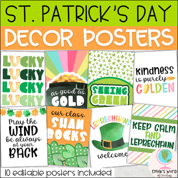 Preview of St. Patrick’s Day March Classroom Decor Posters/Bulletin Board Display, EDITABLE