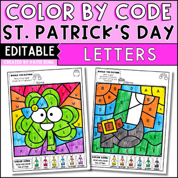 Preview of St. Patrick's Day March Color by Letter Color by Code Editable Activities