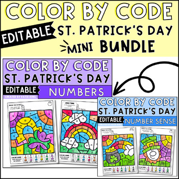 Preview of St. Patrick's Day March Color by Number and Number Sense Worksheet Bundle