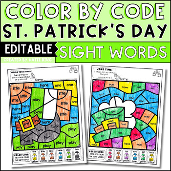 Preview of St. Patrick's Day March Color by Sight Word Practice Editable Worksheets
