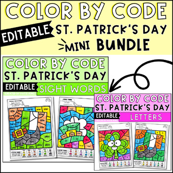 Preview of St. Patrick's Day March Color by Sight Word and Letter Worksheet Bundle