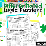 St. Patrick's Day March Logic Puzzles Brain Teasers Differentiated Grades 2-3