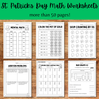 Preview of St. Patrick's Day March Math Worksheets No Prep | Place Value | Math Facts