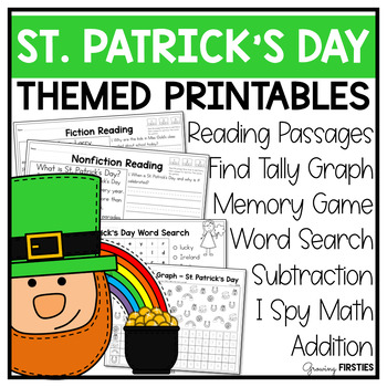 Preview of St Patrick's Day March Printables Math ELA for 1st Grade
