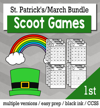 Preview of St. Patrick's Day Math 1st Grade BINGO Game Bundle
