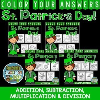 Preview of St. Patrick's Day Color By Number Add Subtract Multiplication Division Bundle