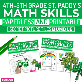 Preview of St. Patrick's Day Math | 4th-5th | Paperless Printable Secret Picture Tiles SET
