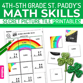 Preview of St. Patrick's Day Math 4th-5th Grade Worksheets | Secret Picture Tiles