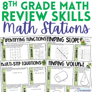 Preview of 8th Grade Review Math Stations | Math Centers - St. Patrick's Activity