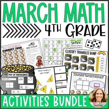 Preview of St. Patrick's Day Math Activities - 4th Grade Digital and Printable Centers