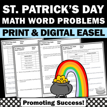 Preview of St Pattys Day Math Word Problems Holiday Math Worksheet Morning Work Packet 4th
