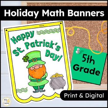 Preview of 5th Grade St. Patrick's Day Fun Packet Math Banner: Fractions & Measurement Math