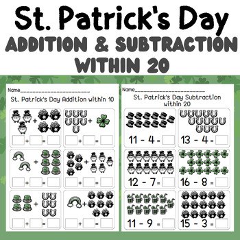 Preview of St. Patrick's Day Math Activities Addition & Subtraction within 20 & Number line